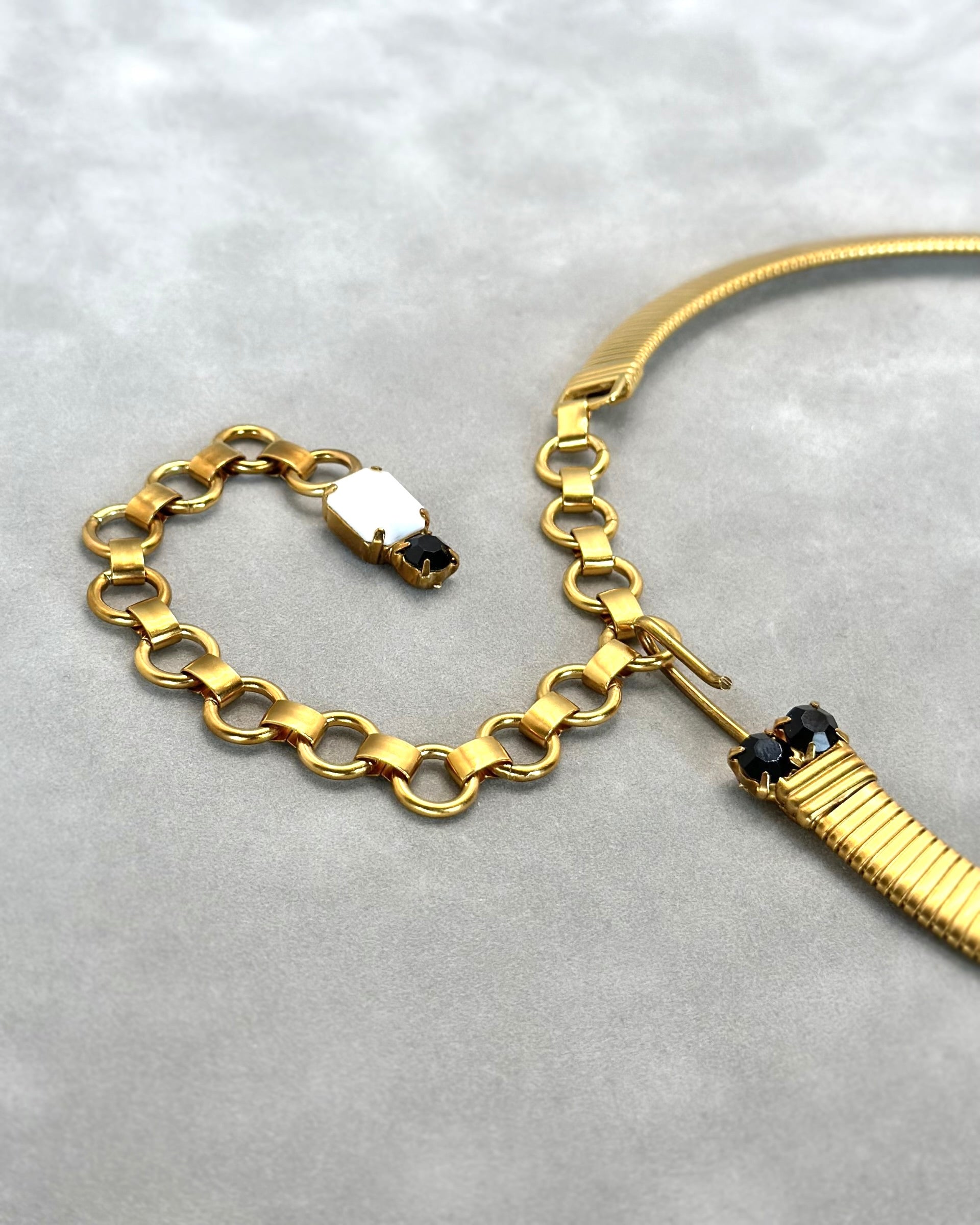 Black and White Pendant on Machine-Aged Chain