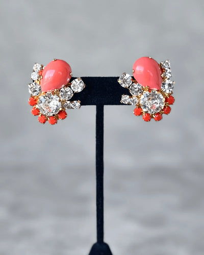Coral Button Earrings