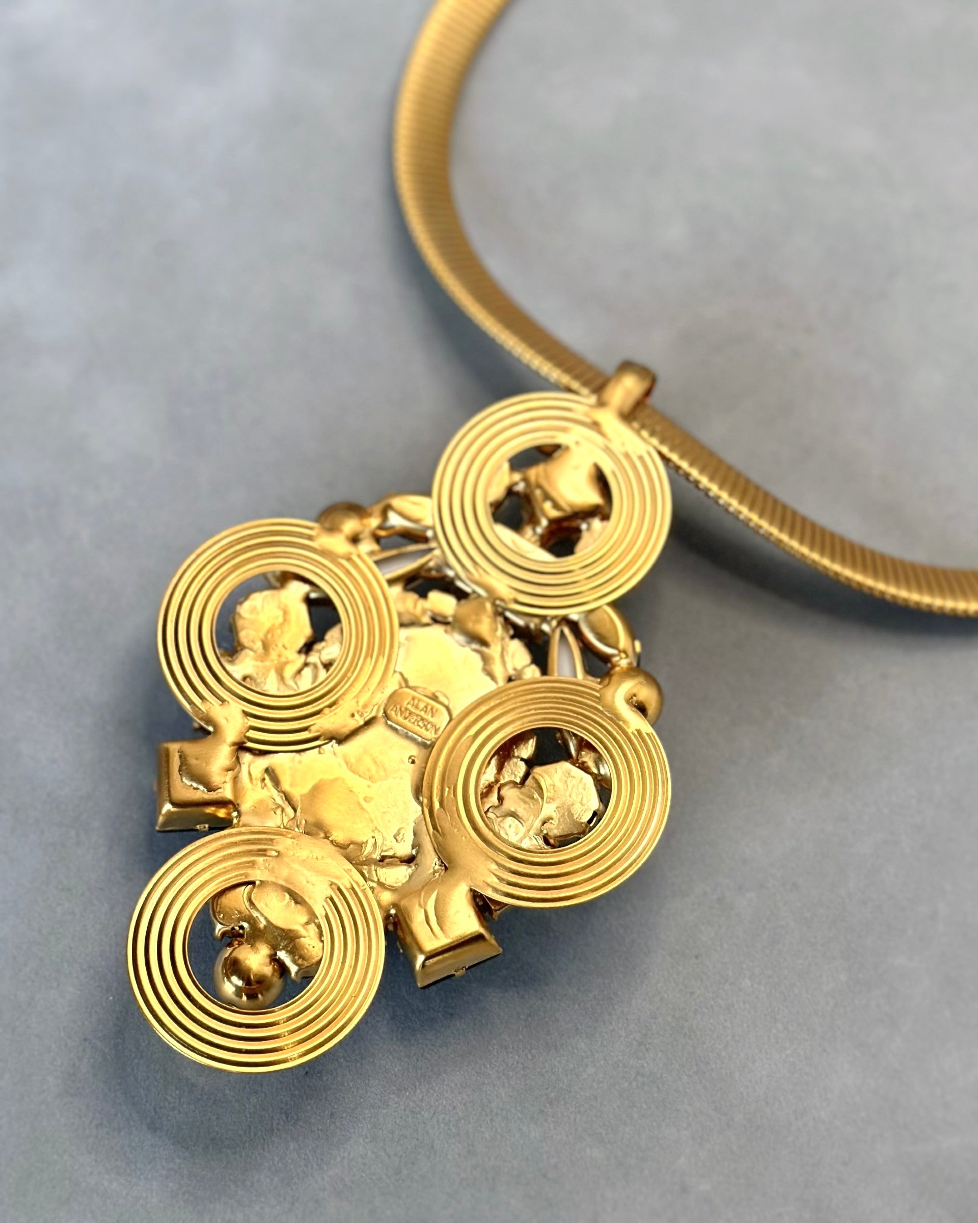 Black and White Pendant on Machine-Aged Chain