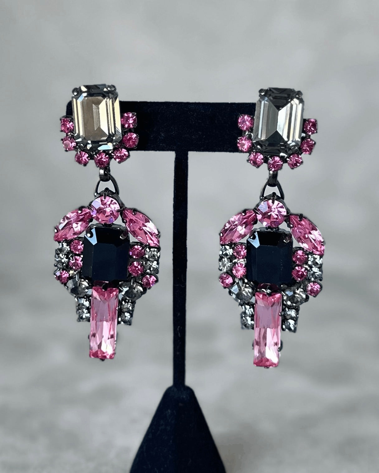 Smoked Crystal and Pink Earrings