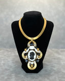 Black and White Pendant on Machine-Aged Chain