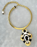 Black and White Pendant on Machine-Aged Chain