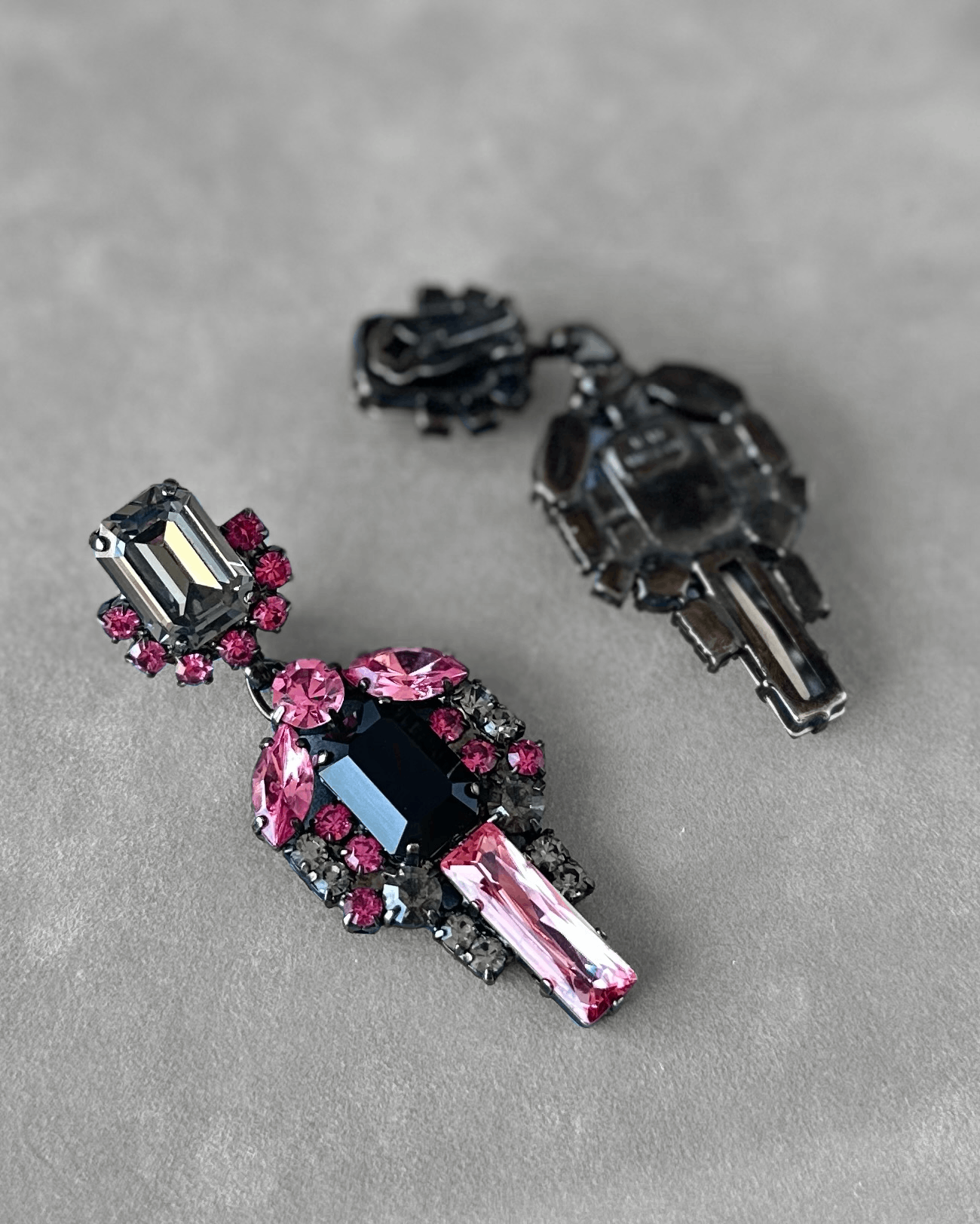 Smoked Crystal and Pink Earrings