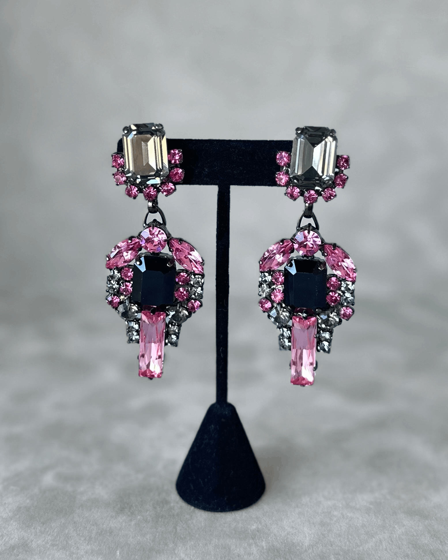 Smoked Crystal and Pink Earrings