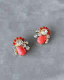 Coral Button Earrings