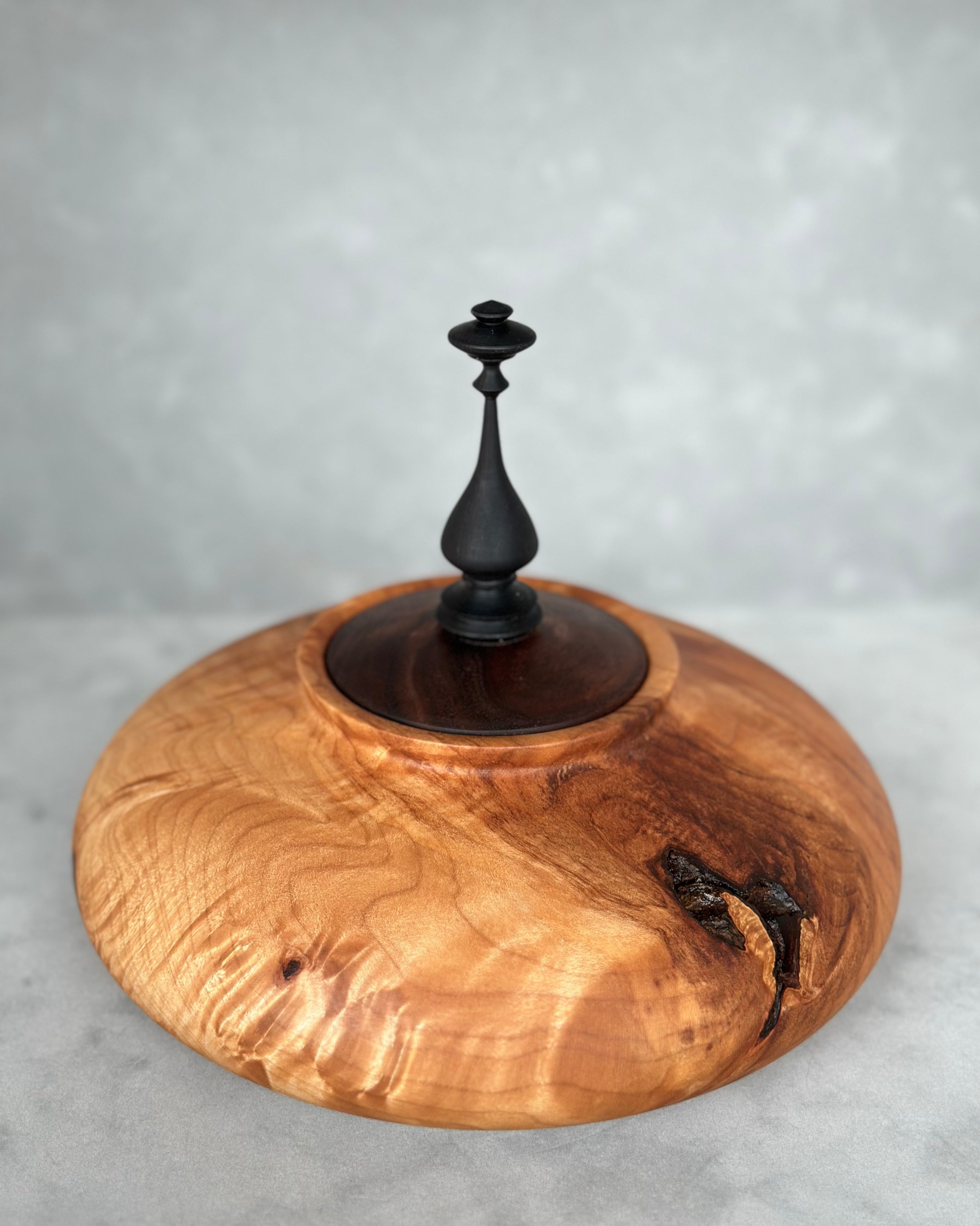 Figured Maple Hollow Form with Black Walnut Lid and African Blackwood Finial