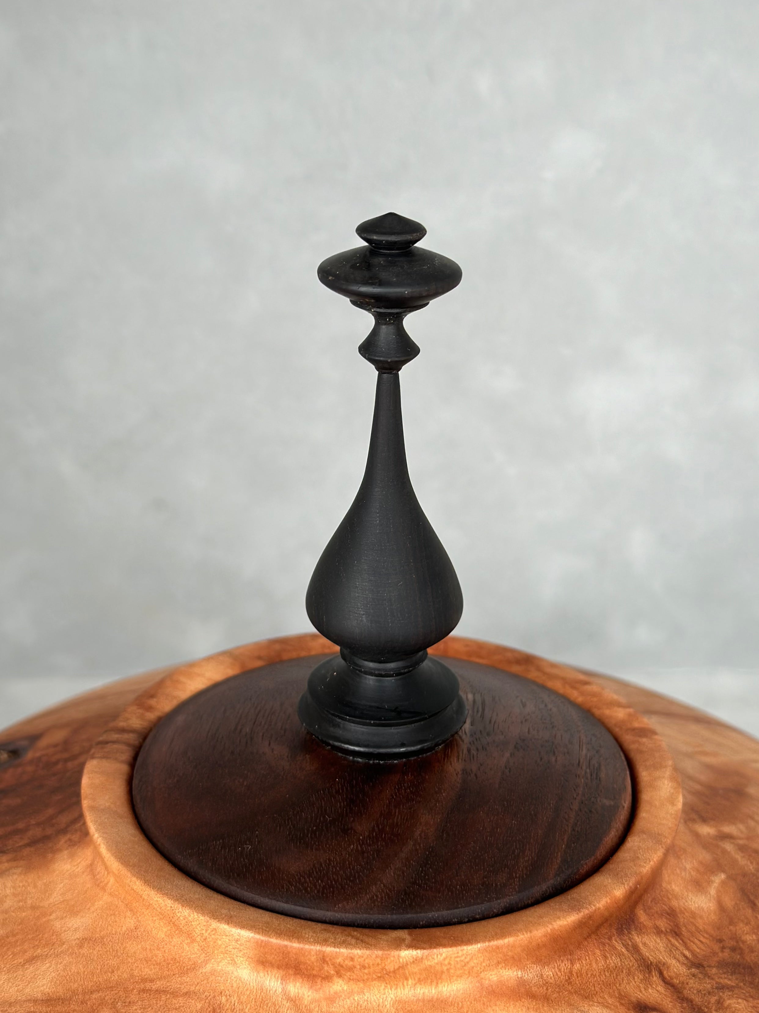 Figured Maple Hollow Form with Black Walnut Lid and African Blackwood Finial