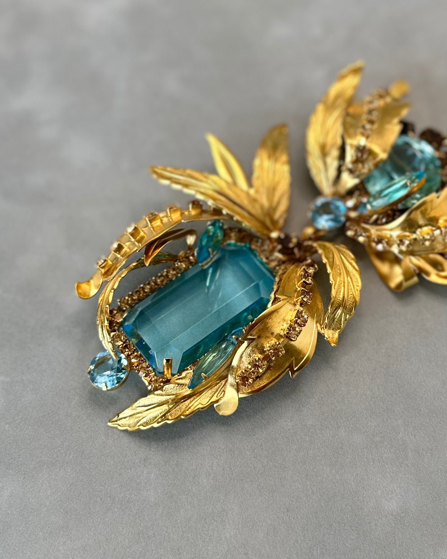 Aquamarine Leaf Brooch