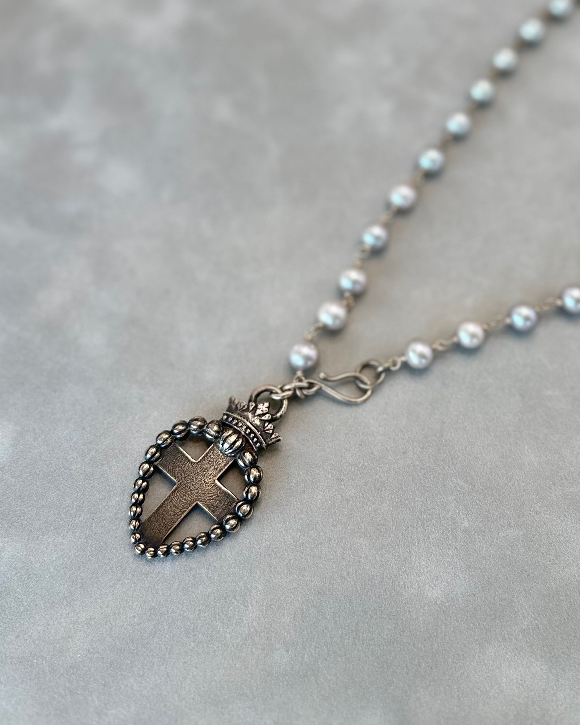 Beloved Sacred Heart Grey Freshwater Pearl Necklace