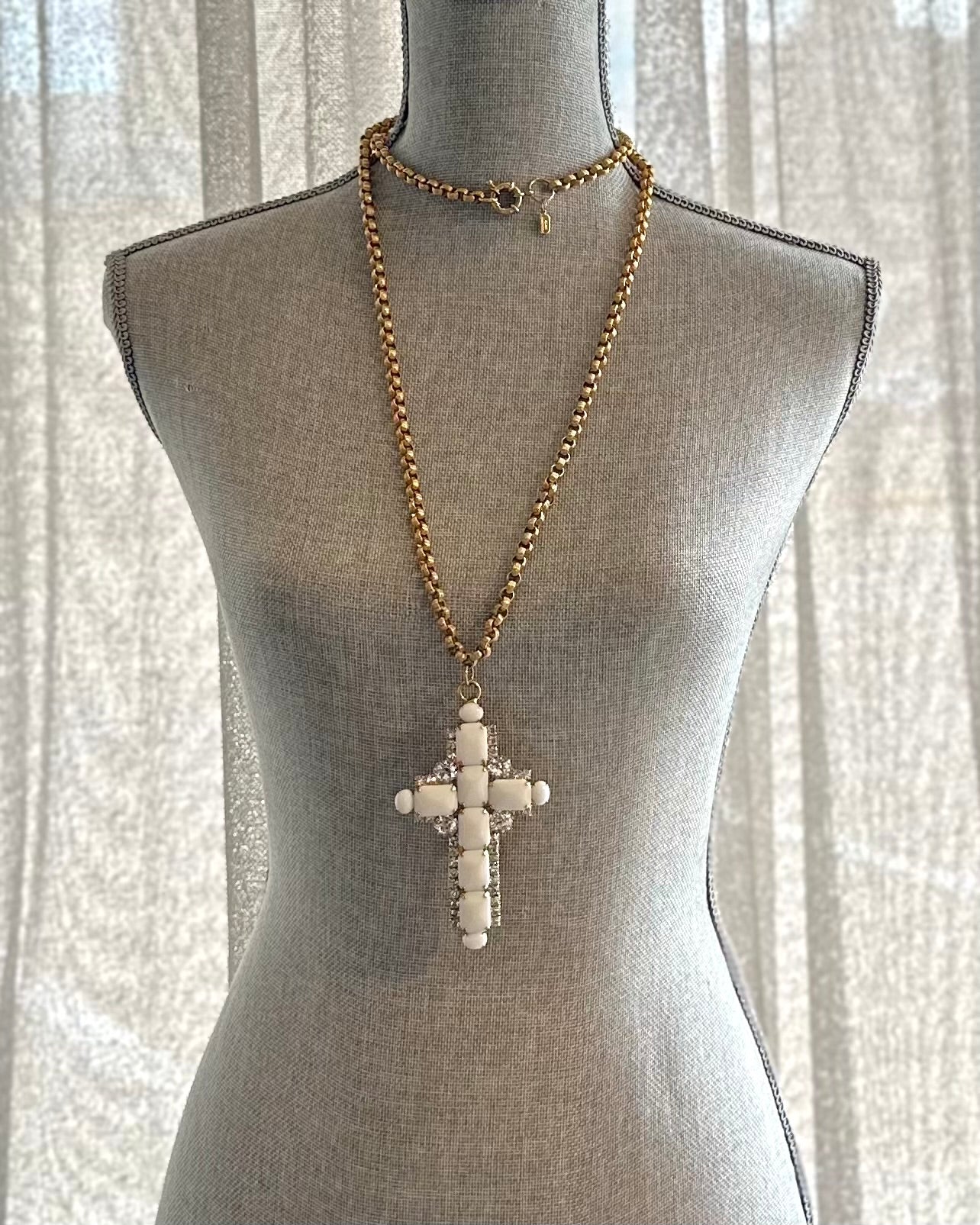 Chalk White Cross on Chain