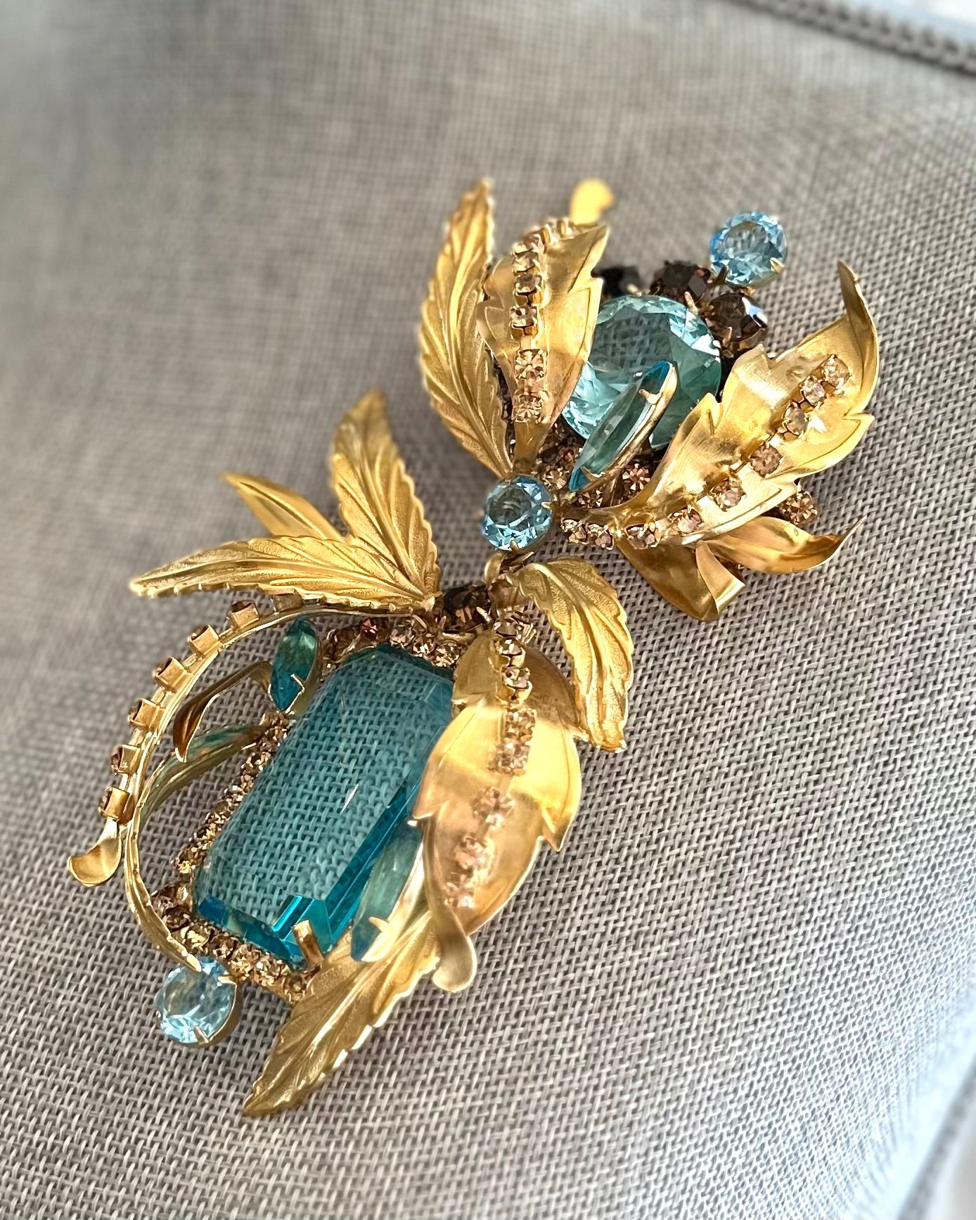 Aquamarine Leaf Brooch