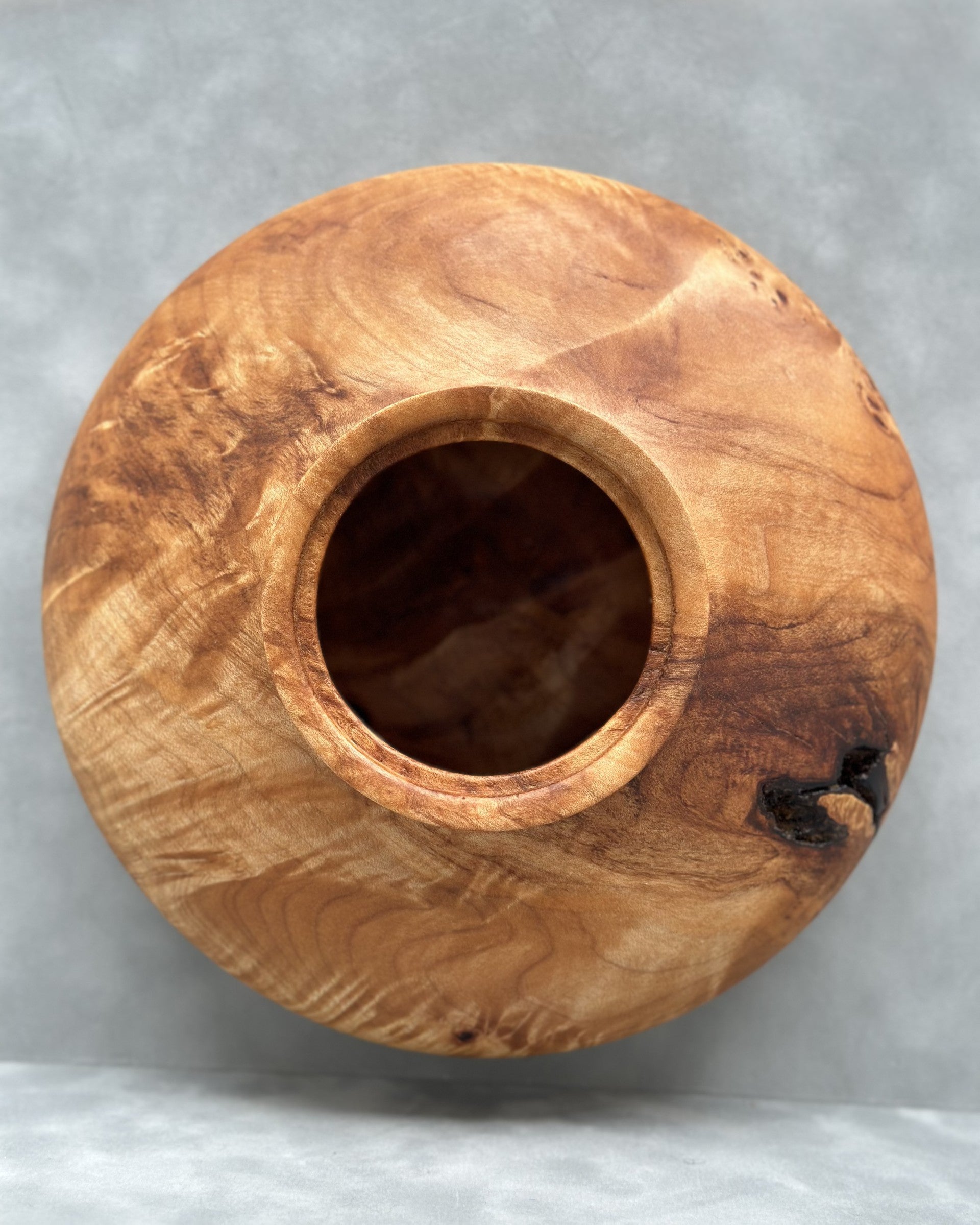 Figured Maple Hollow Form with Black Walnut Lid and African Blackwood Finial