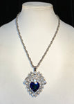 Sapphire and Crystal Heart Pendant on Chain