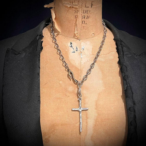 Large Rustic Sterling Silver Modular Cross Pendant with Clasp