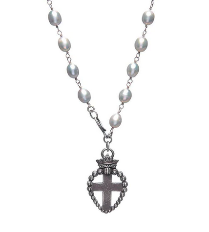 Beloved Sacred Heart Grey Freshwater Pearl Necklace