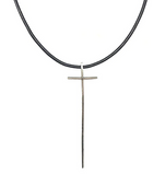 Sterling Silver Sabre Cross Leather Necklace